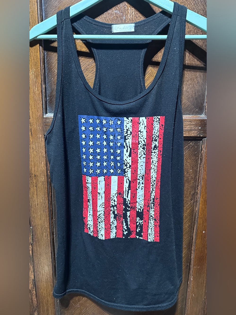 Black Women's Tank Top with Distressed American Flag Size XXL